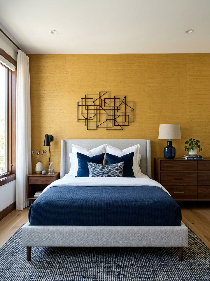 Mustard yellow grasscloth wallpaper - 30 bedroom grasscloth wallpapers