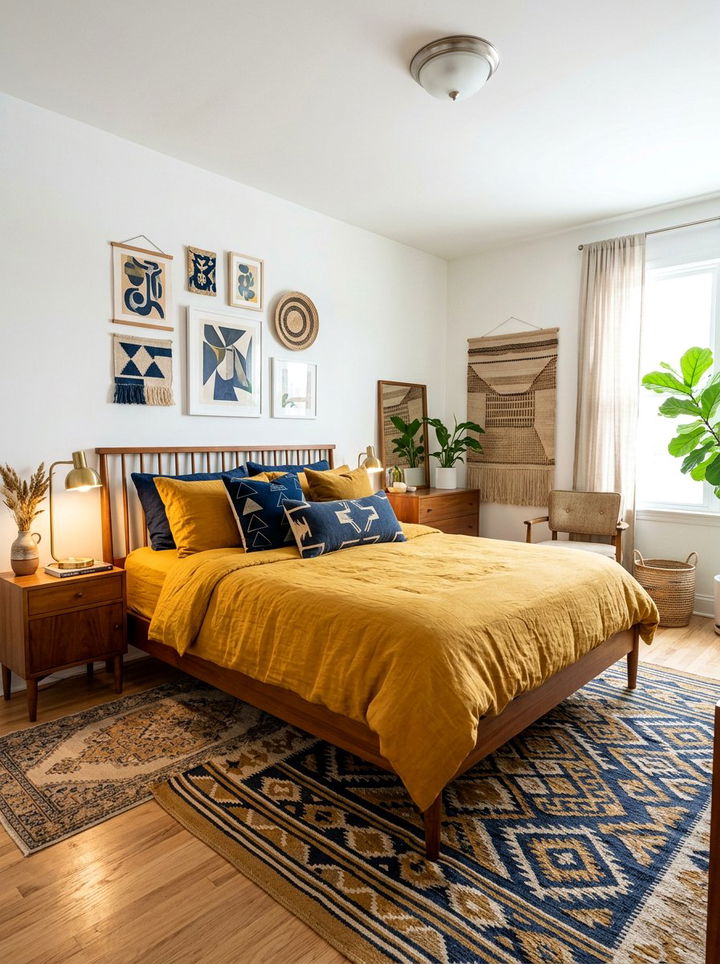 Mustard yellow linen duvet - 30 bedroom linen bedding ideas