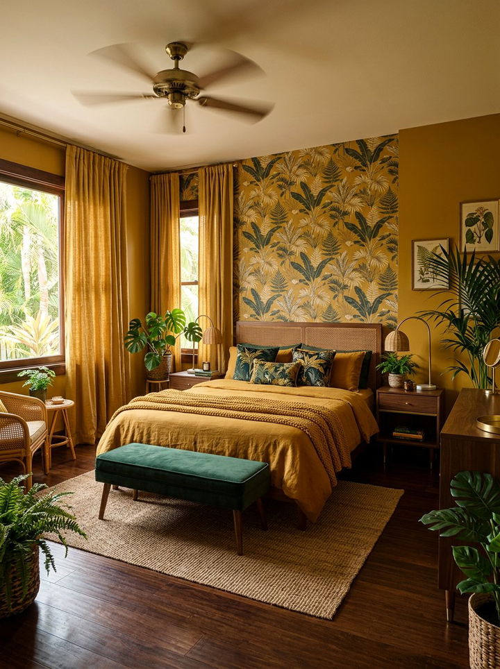 Mustard yellow tropical bedroom - 30 tropical bedroom color ideas