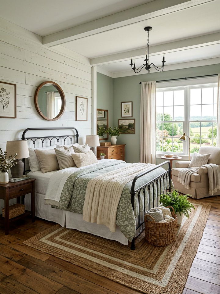 Muted Green Farmhouse Bedroom - 30 cool green bedroom ideas