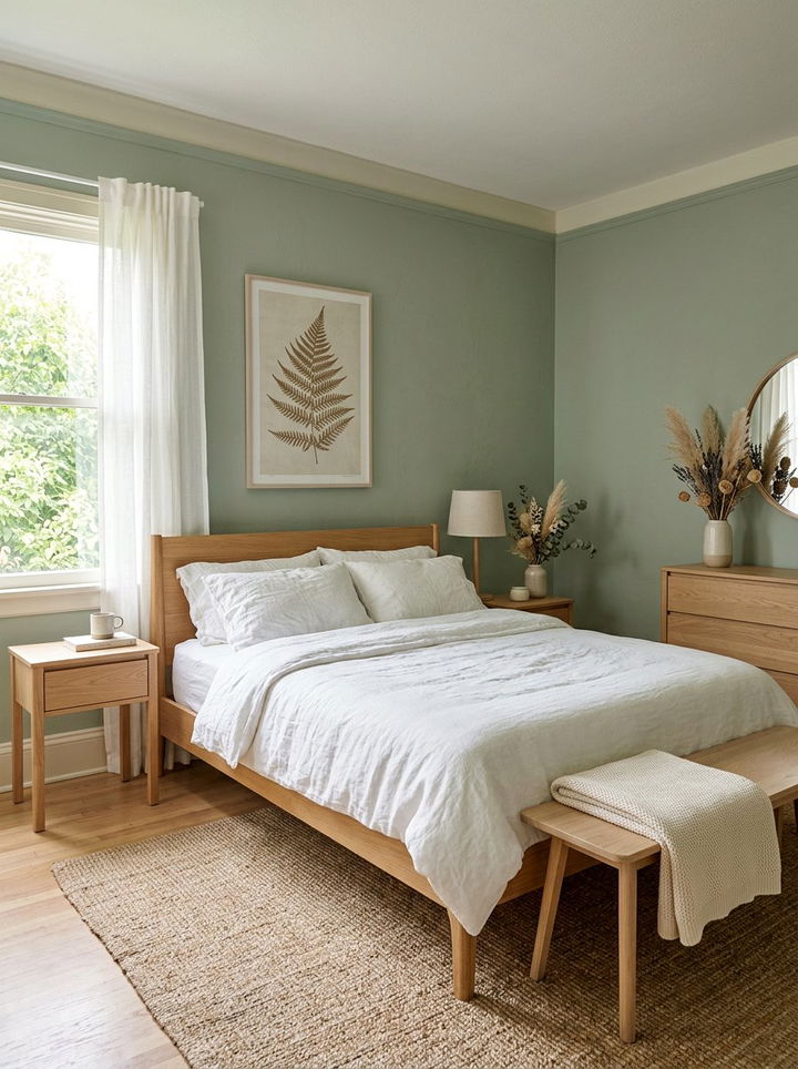 Muted Sage Green Walls - 30 forest bedroom ideas