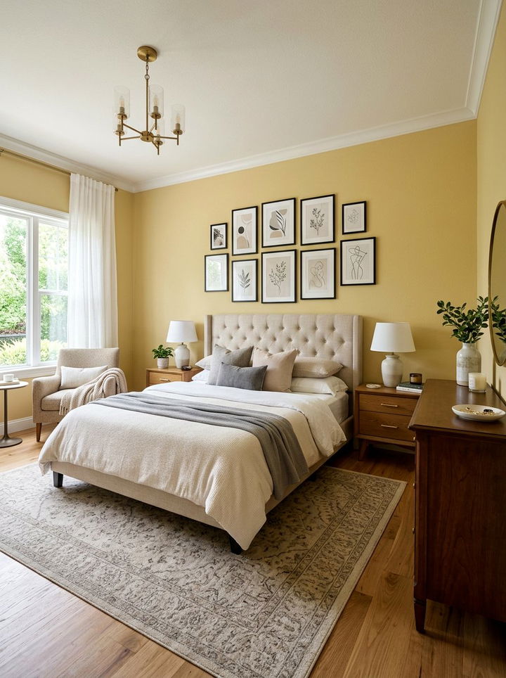 Muted Yellow Transitional Bedroom Walls - 30 bedroom yellow walls