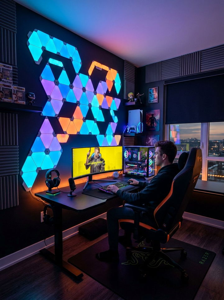 Nanoleaf Wall Gaming Room - 30 gaming bedroom ideas