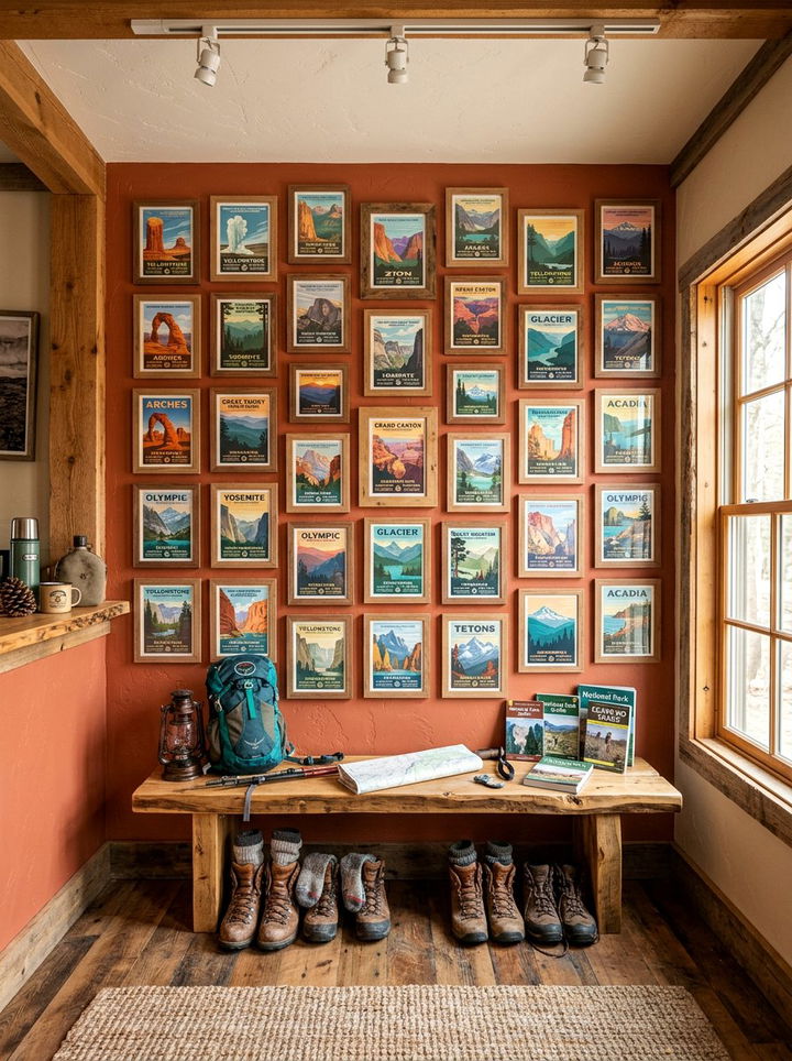 National park poster wall - 30 explorer bedroom ideas