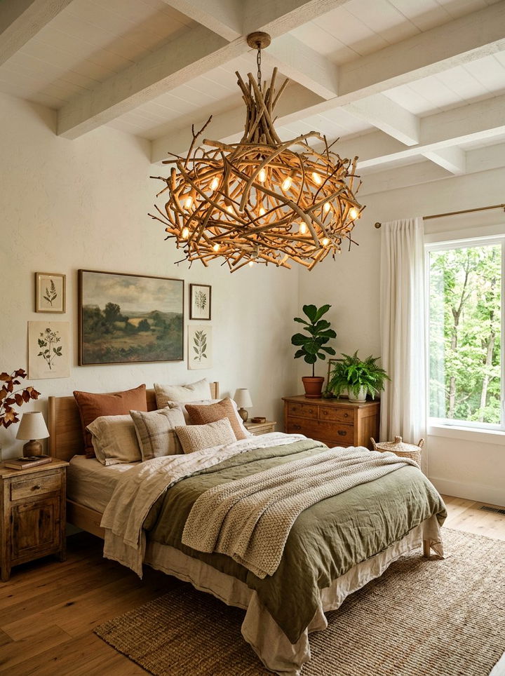Natural Branch Chandelier - 30 woodland bedroom ideas