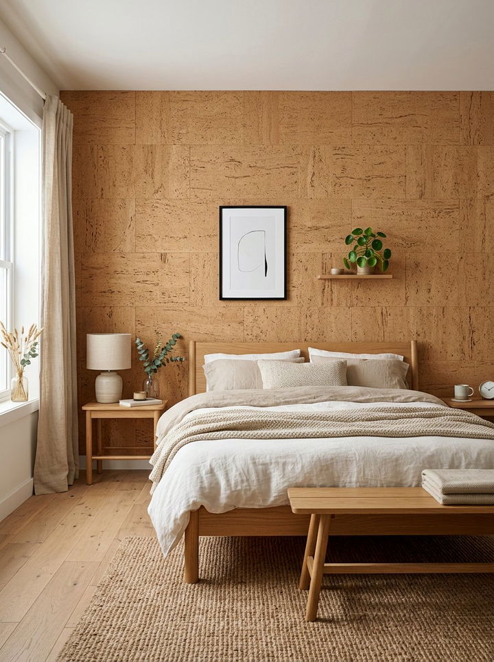Natural Cork Wall - 30 bedroom wall decor ideas