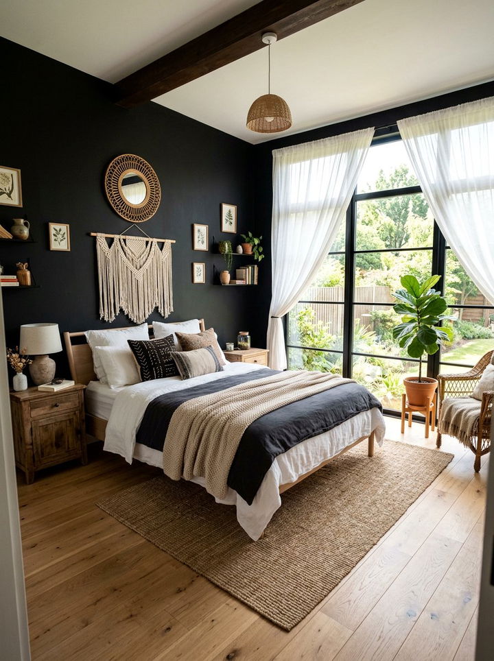Natural Light Black Boho Bedroom - 30 bohemian black bedroom ideas