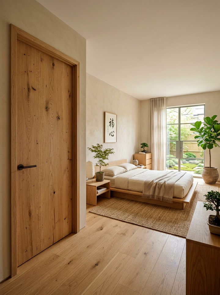 Natural Oak Slab Door - 30 bedroom door designs
