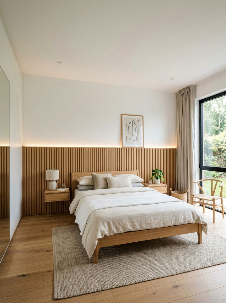 Natural Oak Slatted Wainscoting - 30 bedroom wainscoting ideas