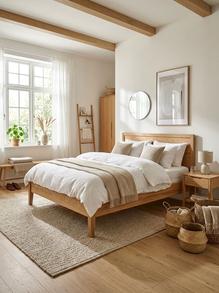 Natural Oak Wood Bed - 30 warm brown bedroom ideas