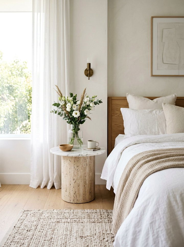Natural Stone Side Table - 30 warm minimalist bedroom ideas
