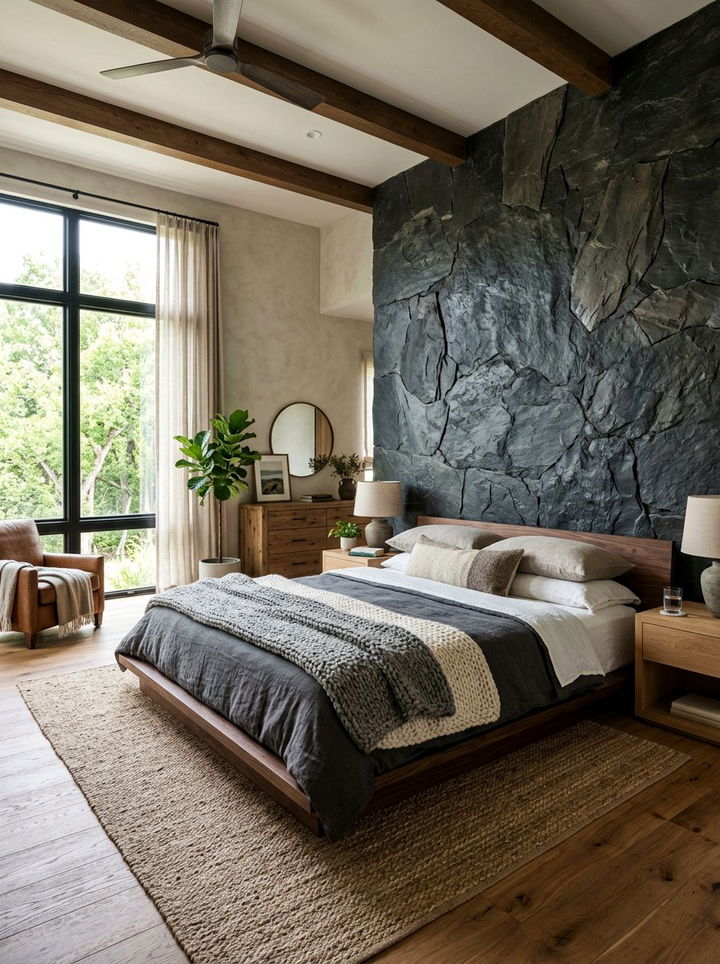 Natural Stone Slate Headboard - 30 slate bedroom ideas