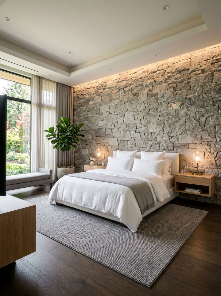 Natural Stone Veneer - 30 bedroom accent wall ideas