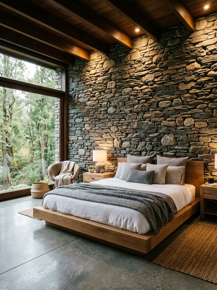 Natural Stone Wall - 30 spa bedroom ideas