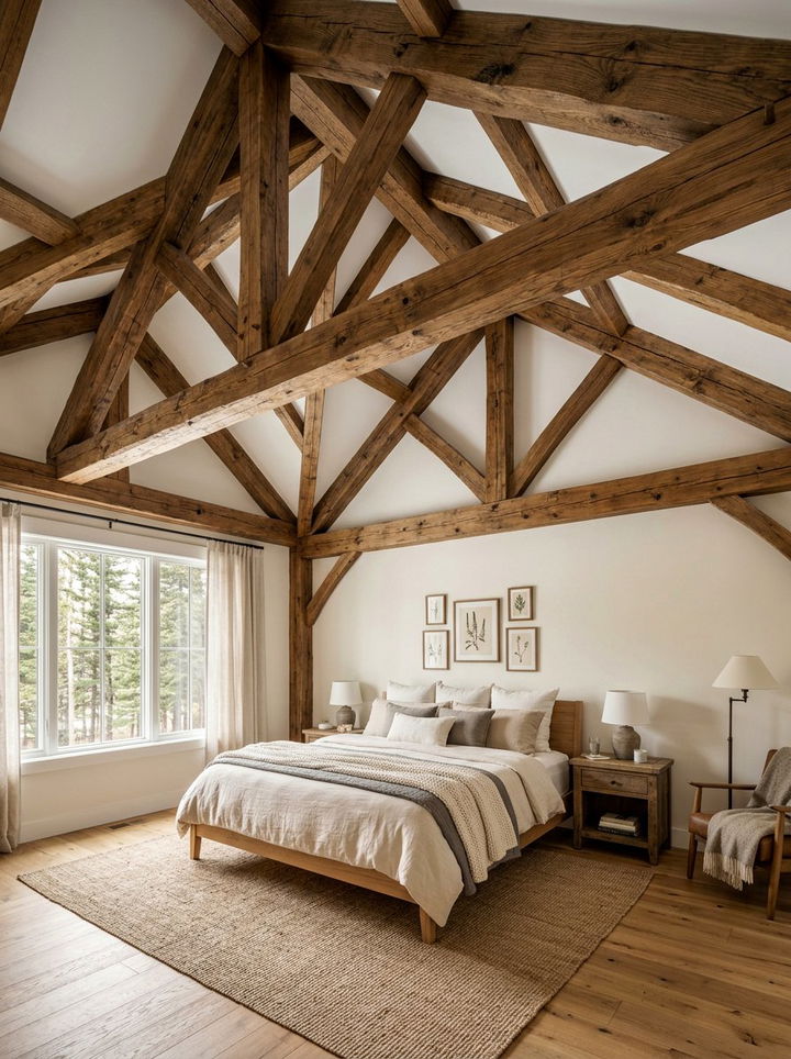 Natural Wood Ceiling Beam - 30 fixer upper bedroom ideas
