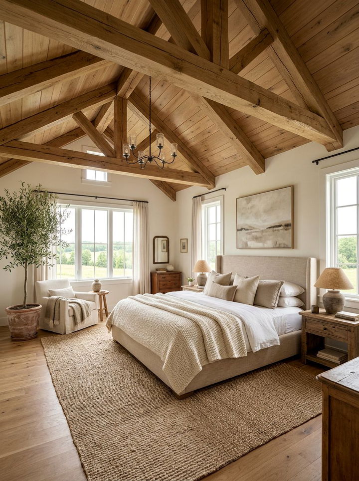 Natural Wood Ceiling Beams - 30 exposed beam bedroom ideas