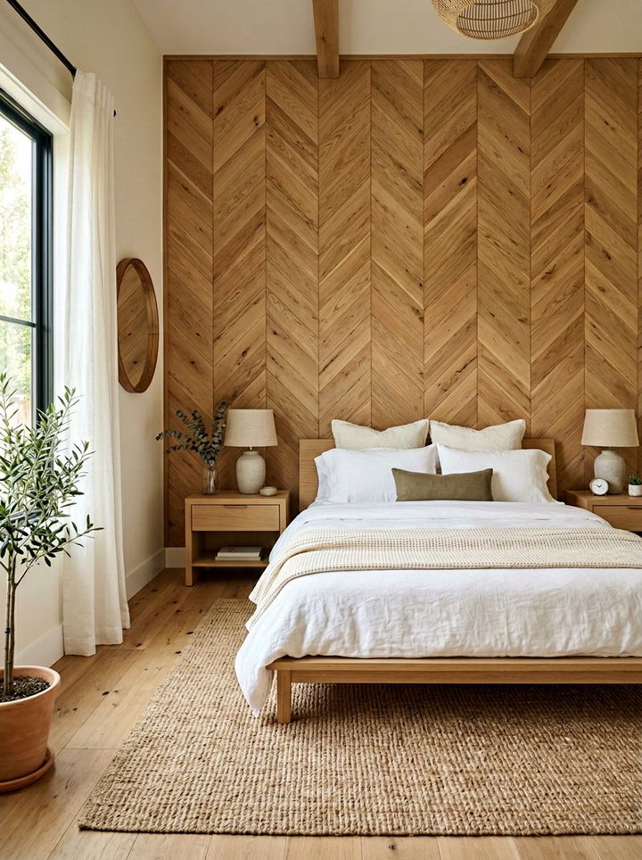 Natural Wood Chevron Wall - 30 bedroom chevron wall ideas