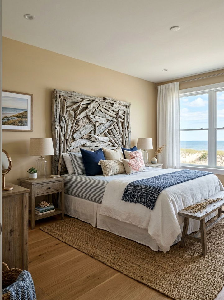 Natural driftwood headboard bedroom - 30 Greek bedroom ideas