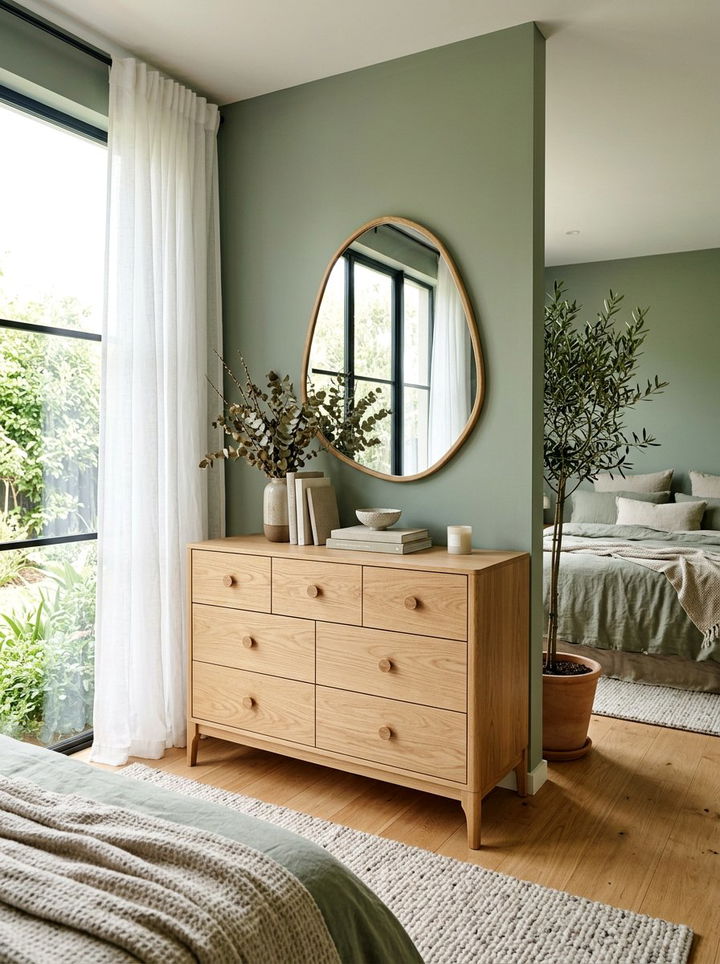 Natural oak dresser with pebble mirror - 30 bedroom dresser with mirror ideas