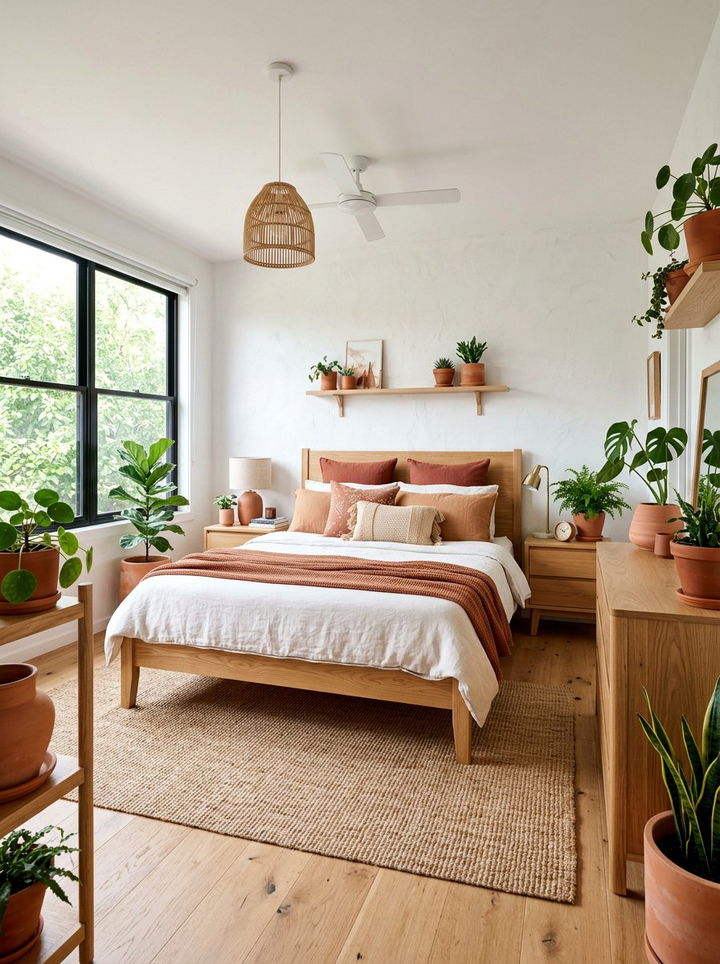 Natural wood and terracotta bedroom - 30 terracotta and white bedroom ideas