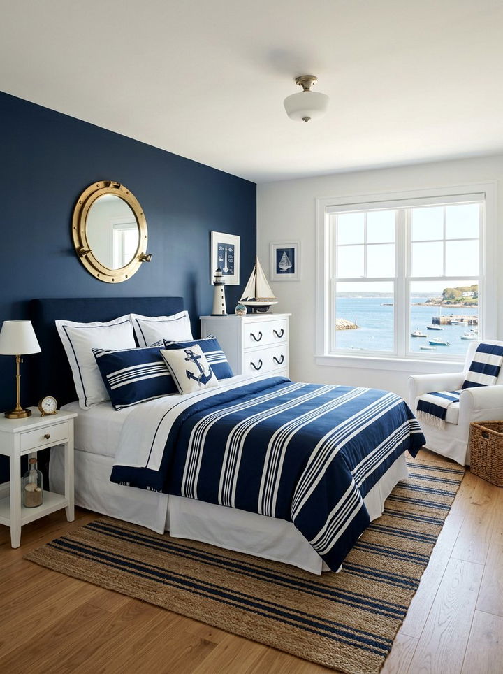 Nautical Blue Bedroom - 30 blue and white bedroom ideas