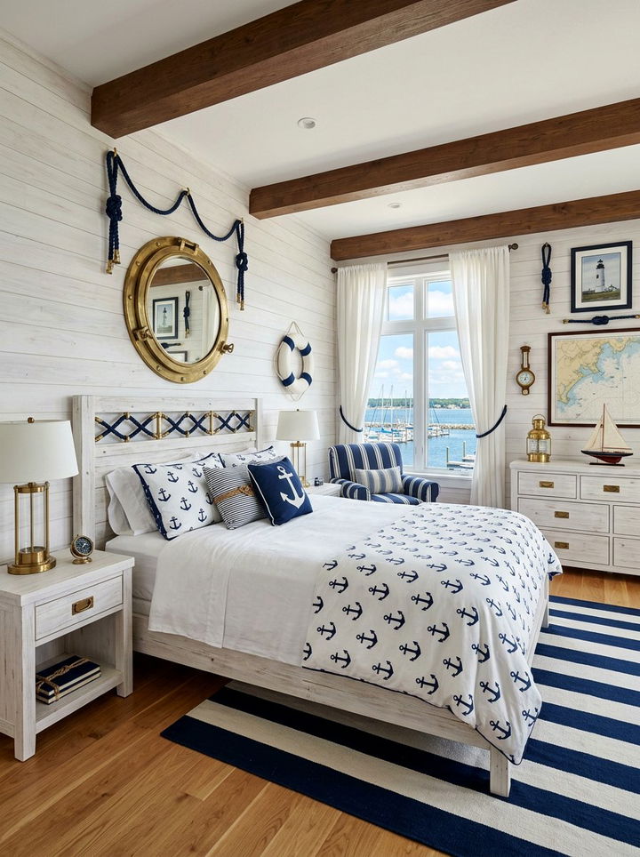Nautical Navy White Decor - 30 navy and white bedroom ideas