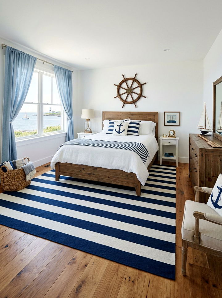 Nautical Stripe Rug - 30 surfing bedroom ideas