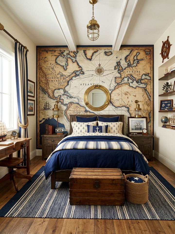 Nautical World Map Bedroom Design - 30 world map bedroom ideas