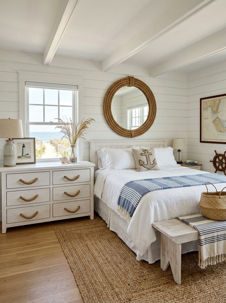 Nautical rope accents - 30 coastal white bedroom ideas