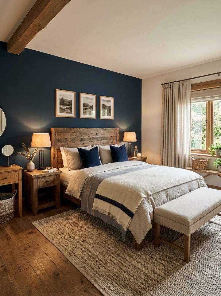 Navy Accent Wall - 30 rustic navy bedroom ideas