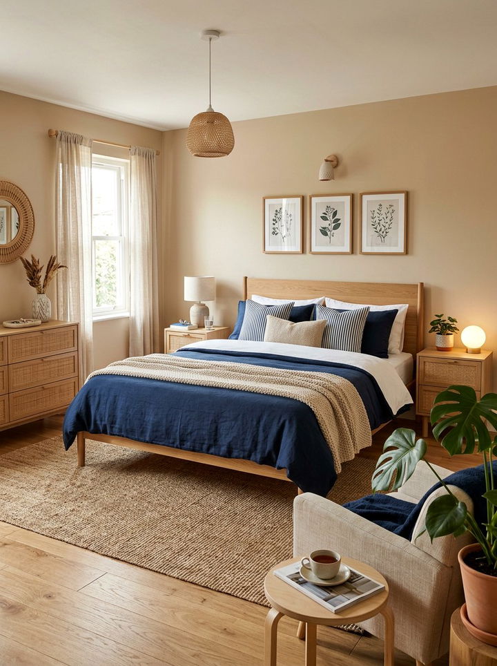 Navy And Beige Scandinavian Bedroom - 30 scandinavian navy bedroom ideas