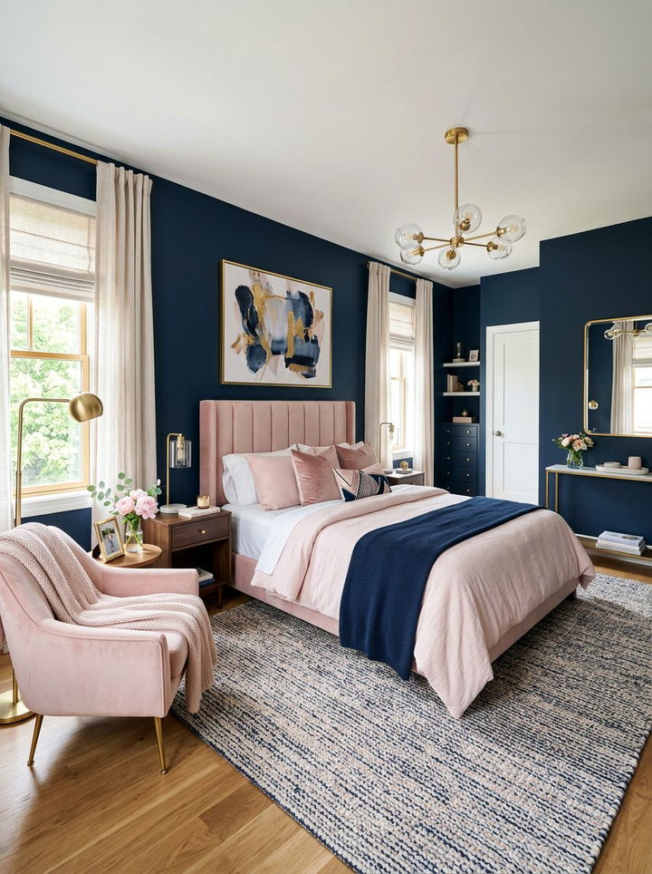 Navy And Blush Pink Bedroom - 30 contemporary navy bedroom ideas