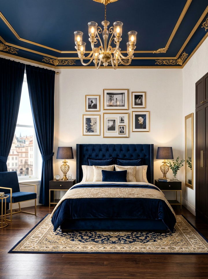 Navy And Gold Bedroom - 30 maximalist bedroom color ideas