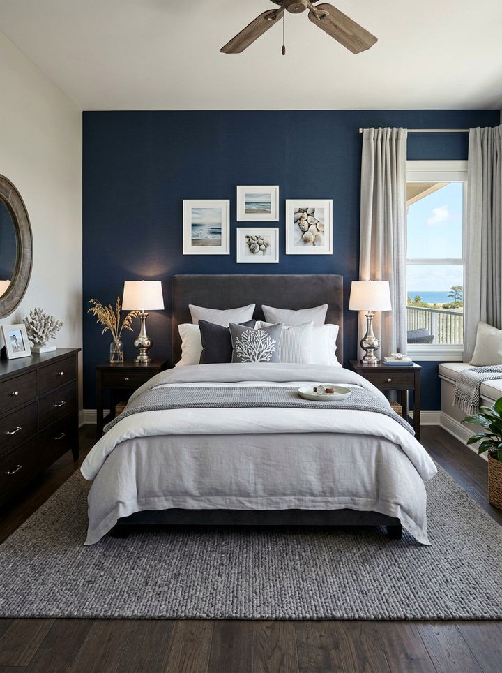 Navy And Grey Coastal Bedroom - 30 coastal grey bedroom ideas