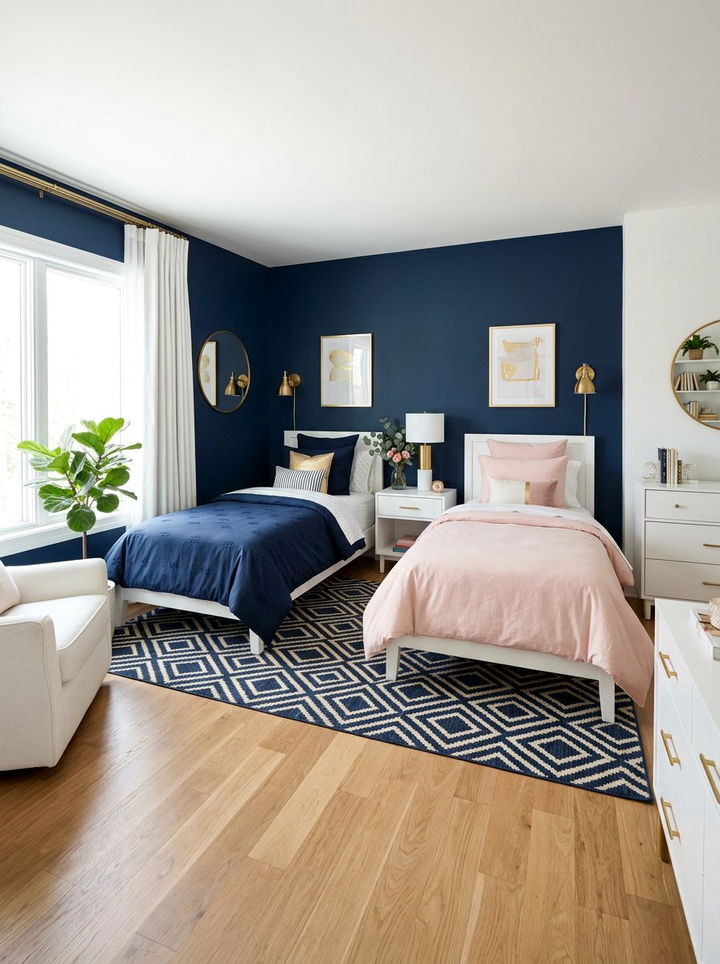 Navy And Pink Shared Room - 30 boy and girl shared bedroom ideas