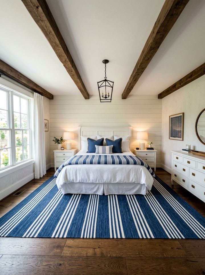 Navy And White Striped Farmhouse Bedroom - 30 farmhouse blue bedroom ideas