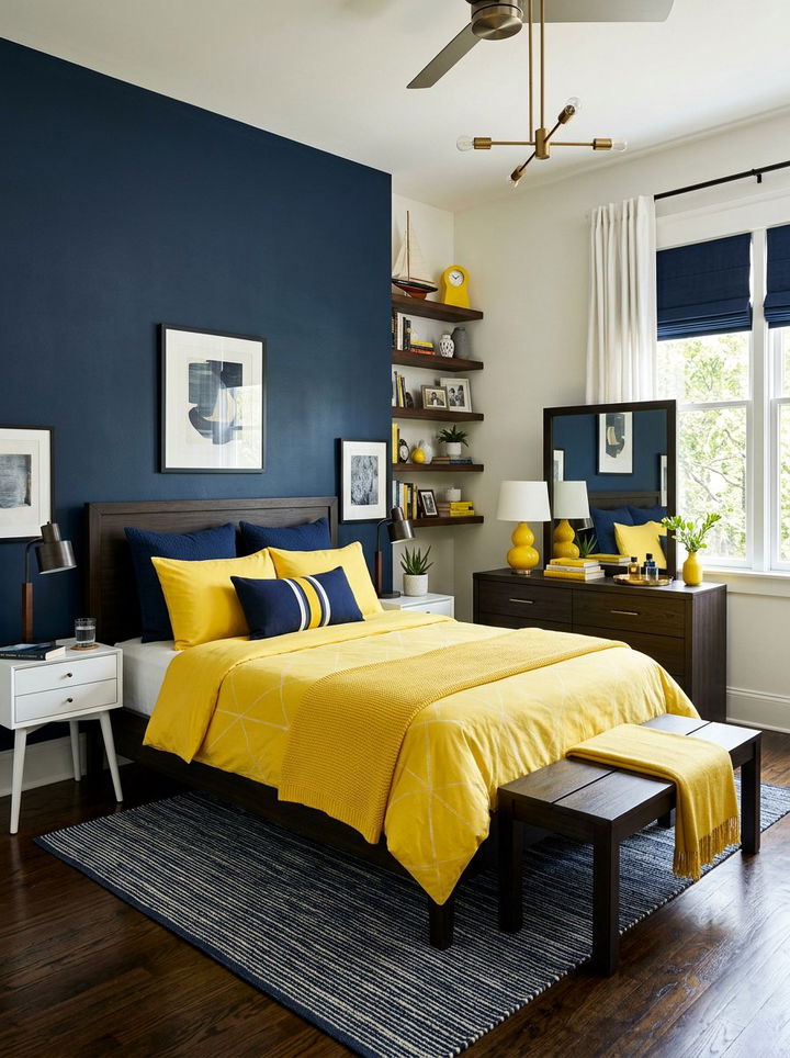 Navy And Yellow Bedroom - 30 yellow bedroom decor ideas