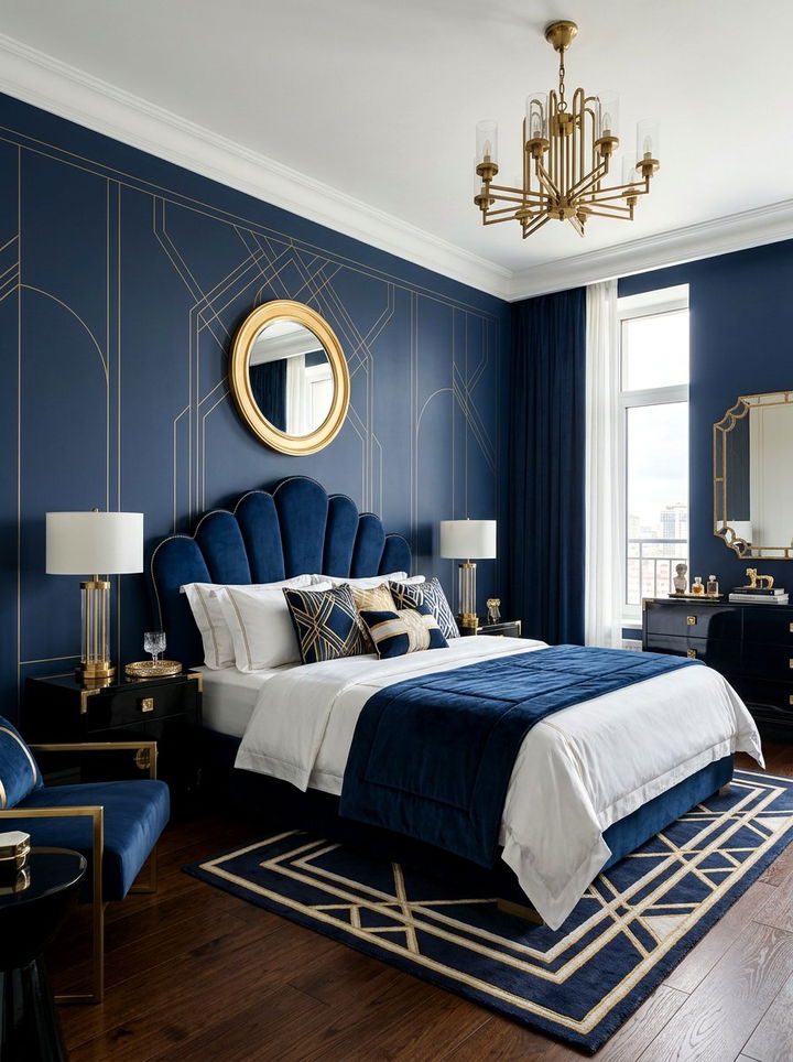 Navy Art Deco Bedroom - 30 minimalist navy bedroom ideas