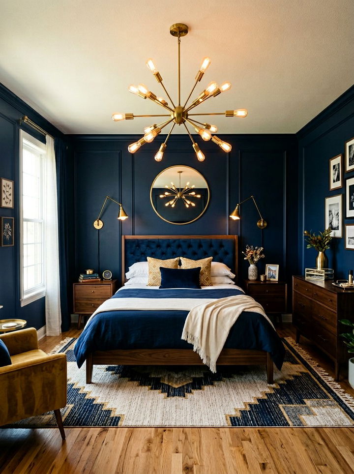 Navy Bedroom Brass Light Fixtures - 30 dark navy bedroom ideas