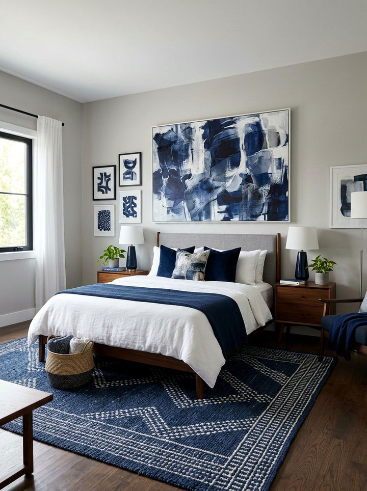 Navy Blue Abstract Art - 30 contemporary navy bedroom ideas