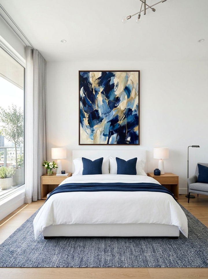 Navy Blue Abstract Art - 30 coastal navy bedroom ideas