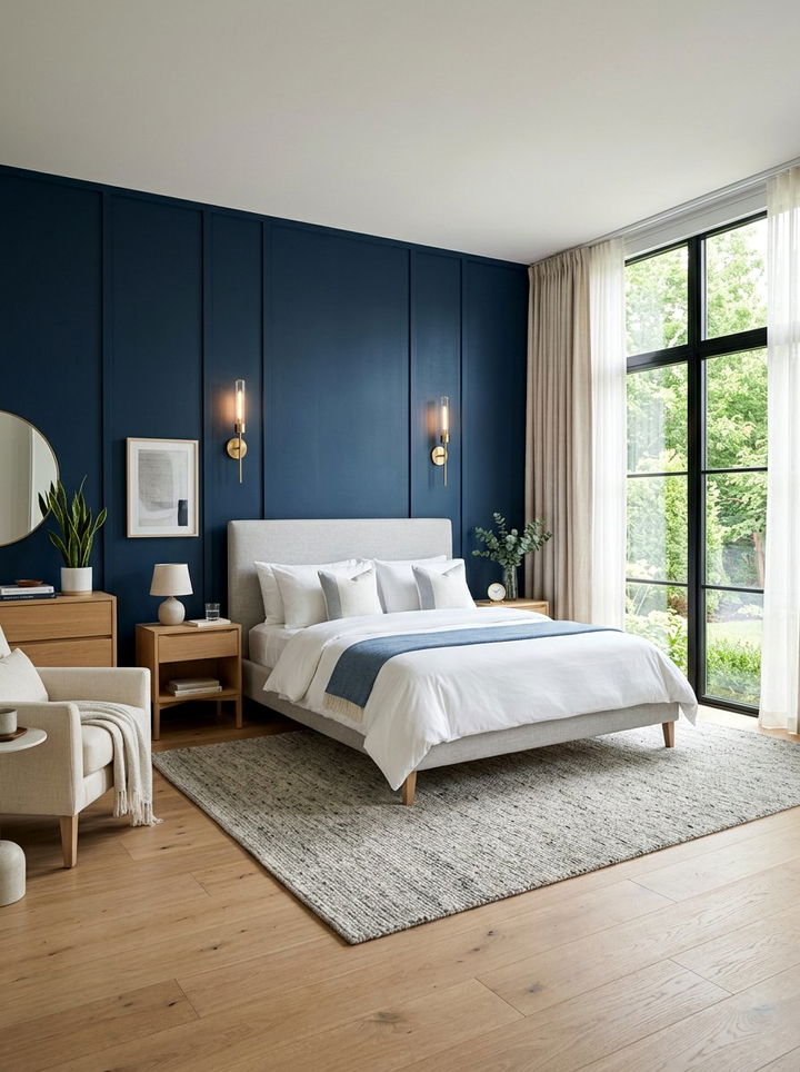 Navy Blue Accent Wall - 30 blue bedroom ideas