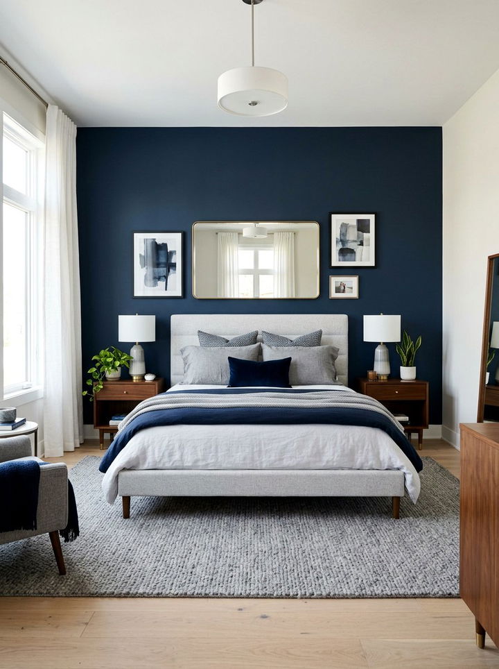 Navy Blue Accent Wall - 30 navy blue bedroom ideas