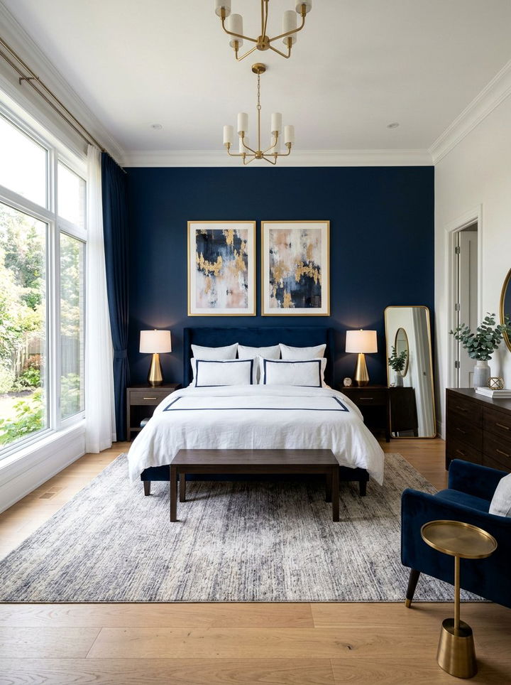 Navy Blue Accent Wall - 30 navy gold bedroom ideas
