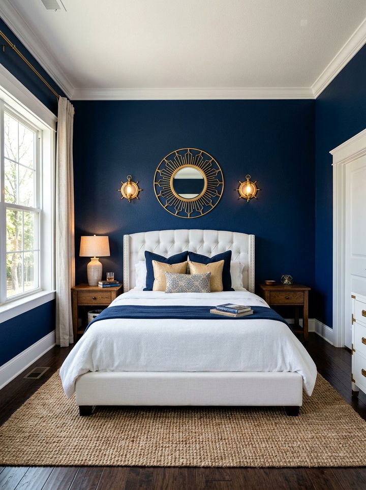 Navy Blue Accent Wall - 30 nautical bedroom ideas