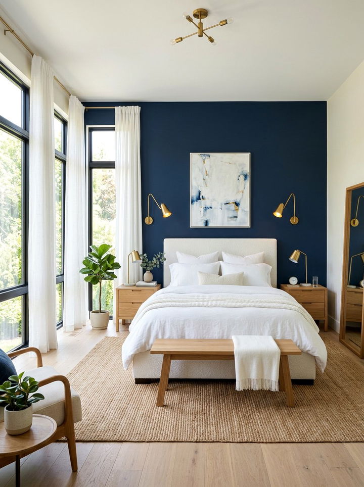 Navy Blue Accent Wall - 30 coastal blue bedroom ideas