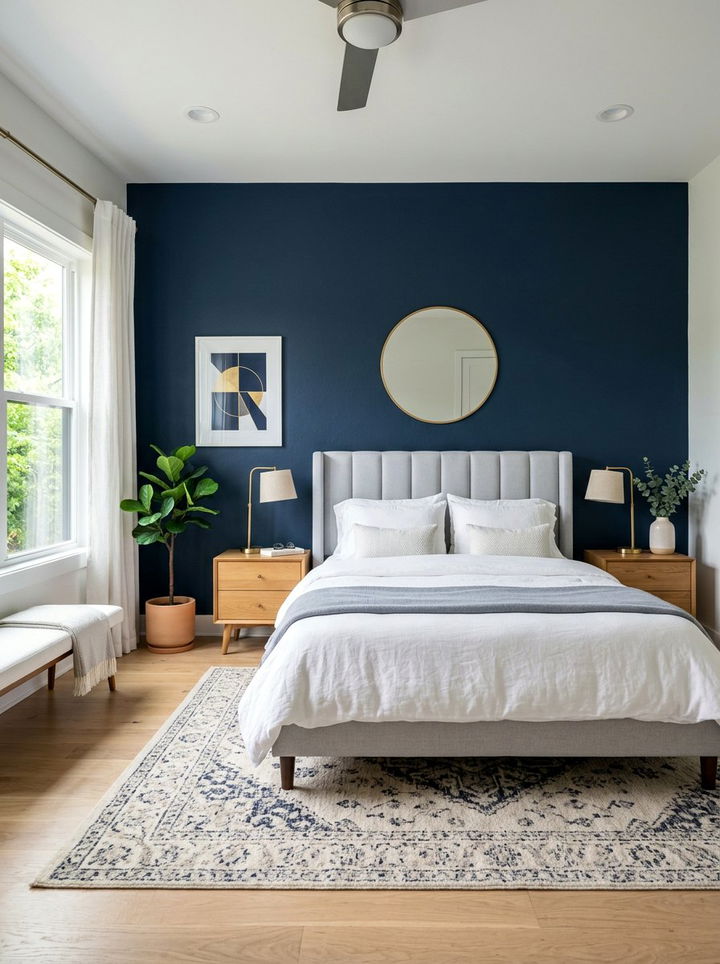 Navy Blue Accent Wall - 30 contemporary navy bedroom ideas