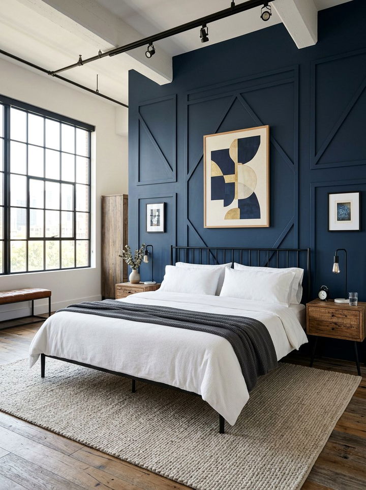 Navy Blue Accent Wall - 30 industrial navy bedroom ideas