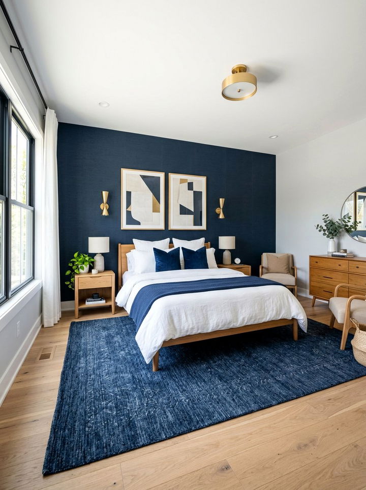 Navy Blue Accent Wall Bedroom - 30 dark navy bedroom ideas