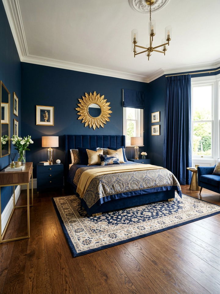 Navy Blue And Gold Bedroom - 30 jewel toned bedroom ideas